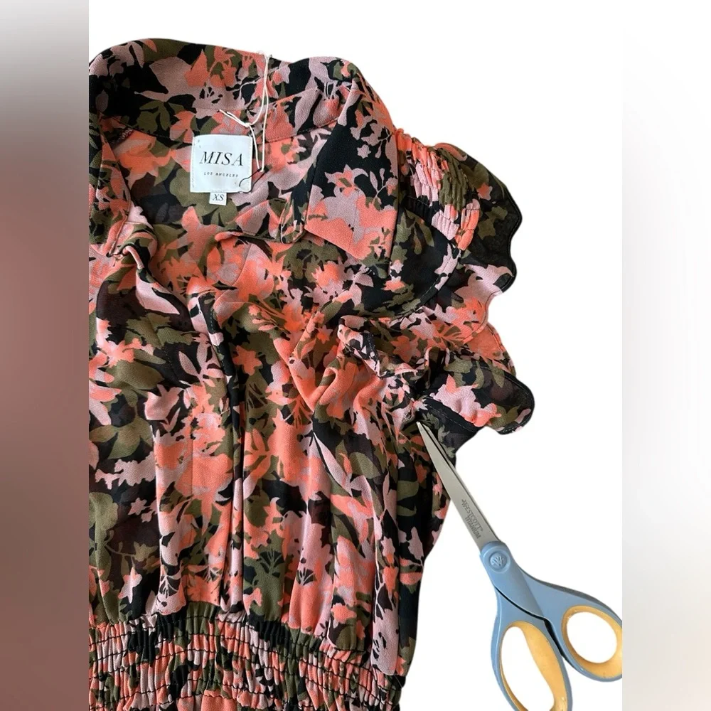 Misa Los Angeles Editha Dress Floral Pink Coral Black Green Size XS NWT w/ Flaw - Picture 11 of 13